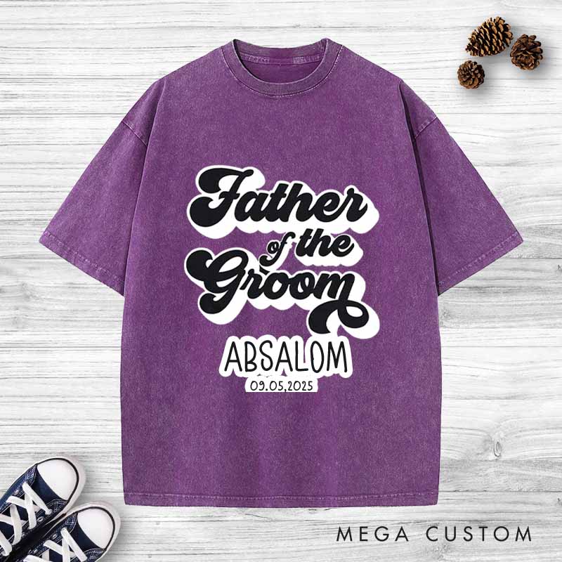 Personalized Father of the Groom Washed T-Shirt Groom Dad Bachelor T-Shirt Vintage Best Man y2k Washed Tees for Men