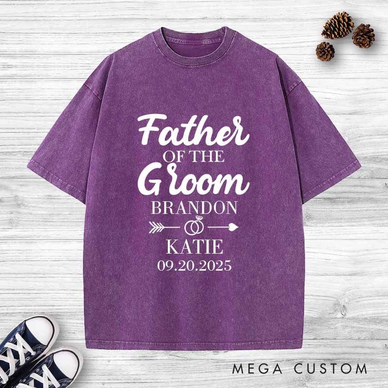Personalized Father of the Groom Washed T-Shirt Groom Dad Wedding Shirt Vintage Groom Father Bachelor Party Shirts Retro FOB Washed Tees