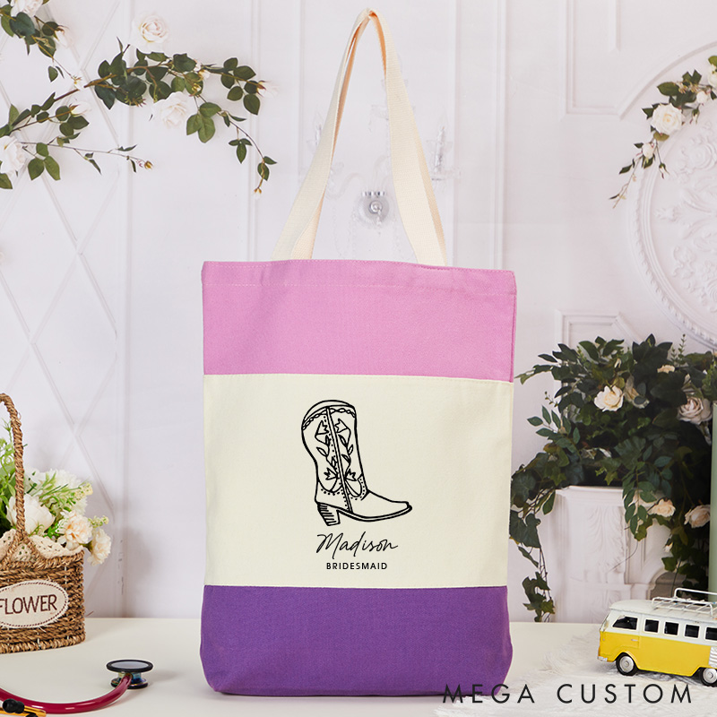 Personalized Bridesmaid  Cowgirl Boots Tote Bags Nashville Bachelorette Bag for Bride
