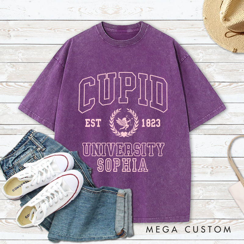 Personalized Couple Cupid University Washed T-Shirt Valentine's Day Shirt