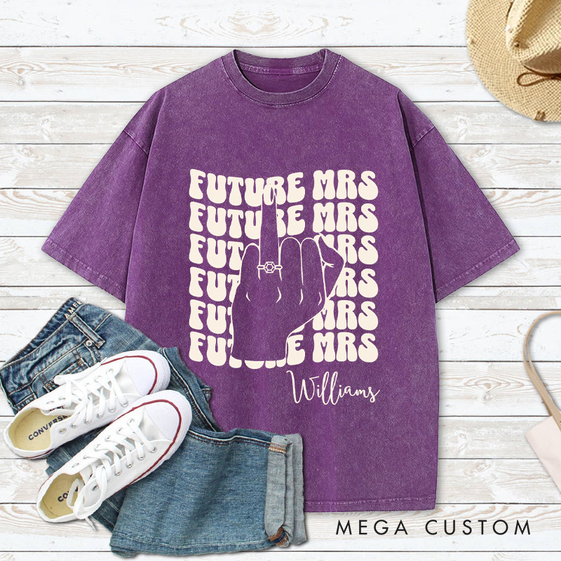 Personalized in My Engagement Era Washed T-Shirt for Fiancee