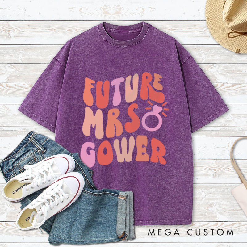 Personalized Bold and Playful Future Mrs. with Rings Fiancee Engagement Fiancée Washed T-Shirt