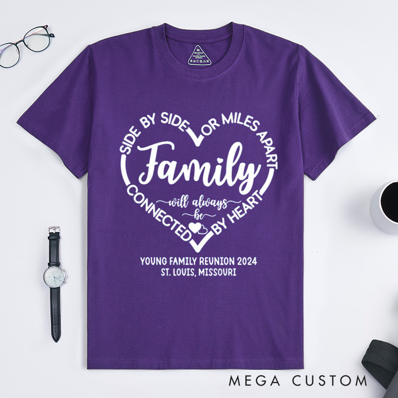 Personalized Family Reunion Side By Side Miles Apart Family Shirt With Custom Name Date and Destination Unisex T-shirt