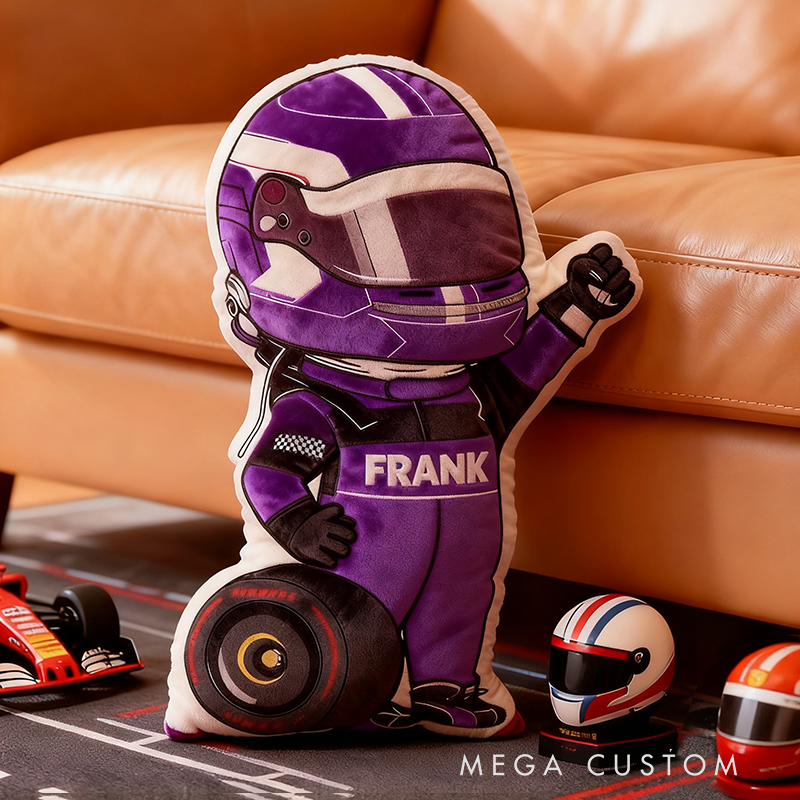 Personalized Racer and Tires Throw Pillow Custom Name Design Cushion Gift for Racers and Racing Lovers