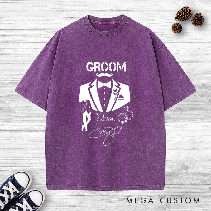 Personalized Stylish Groom Washed T-Shirt Celebrating Groom’s Big Day Shirts Groomsman Bachelor Party Favors Shirt Wedding T-Shirt for Men