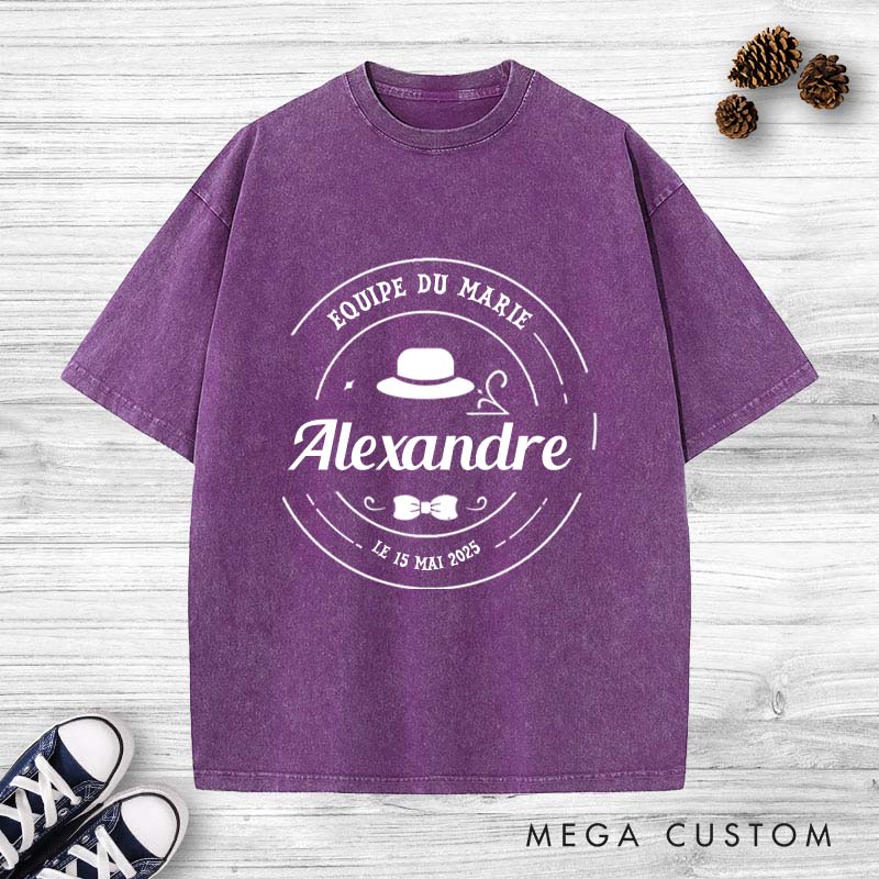 Personalized Équipe du Marié Washed T-Shirt Stylish Bachelor Party Shirt Groom Groomsman Wedding Favors Tee Groom Washed T-Shirt