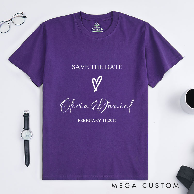 Personalized "Save The Date" T-Shirt Couple Wedding Date Anniversary Shirt Husband Wife Anniversary Gift Tops for Her Gift for Him