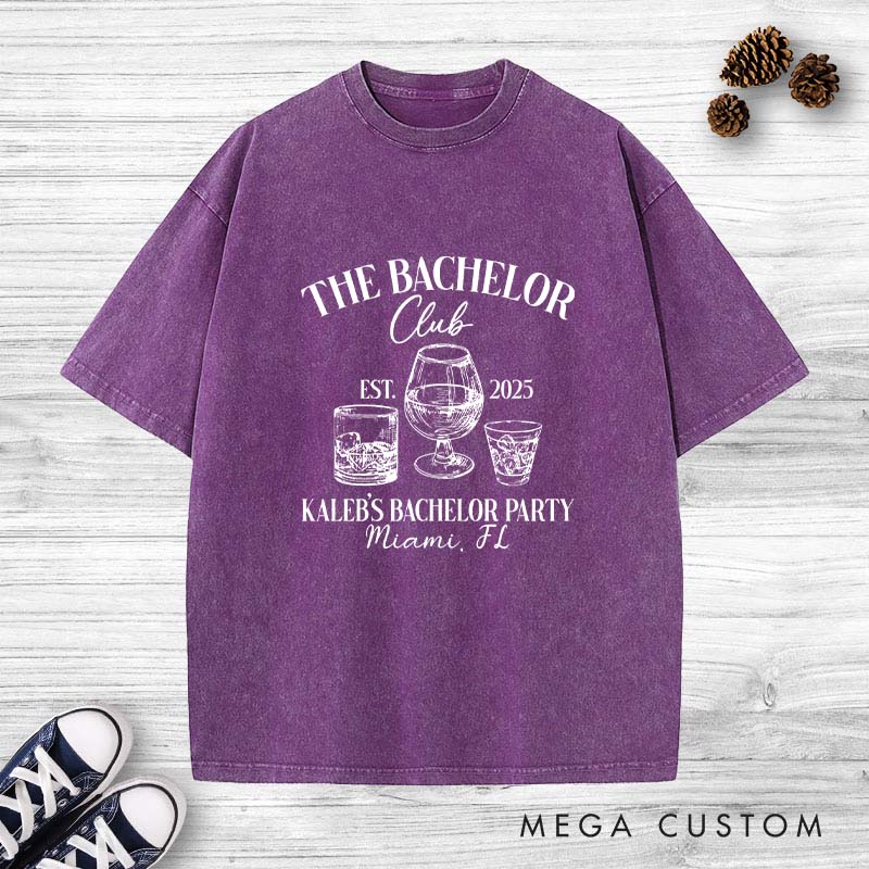 Personalized Groom Bachelor Party Washed T-Shirt Whiskey and Beer Lover T-Shirt Groomsman Party Favors Washed T-Shirt for Men