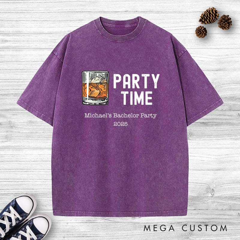 Personalized Bachelor Party Time Washed T-Shirt Men s Beer-Themed Wedding Paty Shirts Vintage Groomsman Groom Y2K Washed T-Shirt