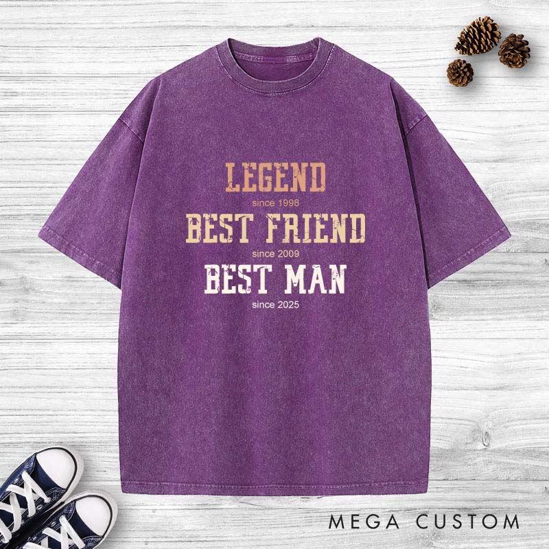 Personalized Legend Best Friend Bet Man Washed T-Shirt Groomsman Bachelor Party Favors T-Shirts Retro Best Man y2k Shirts for Men