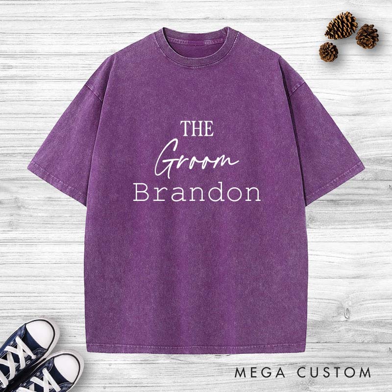 Personalized Groom Club Washed T-Shirt Minimalist Designed Bachelor Party T-Shirt Vintage y2k Washed T-Shirt for Men Groomsmen T-Shirt