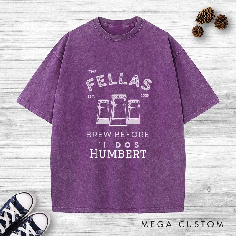 Personalized "The Fellas" Bachelor Party Washed T-Shirt Groom Wedding Party T-Shirt Vintage Best Man Favors y2k Washed T-Shirt Groomsmen Gift