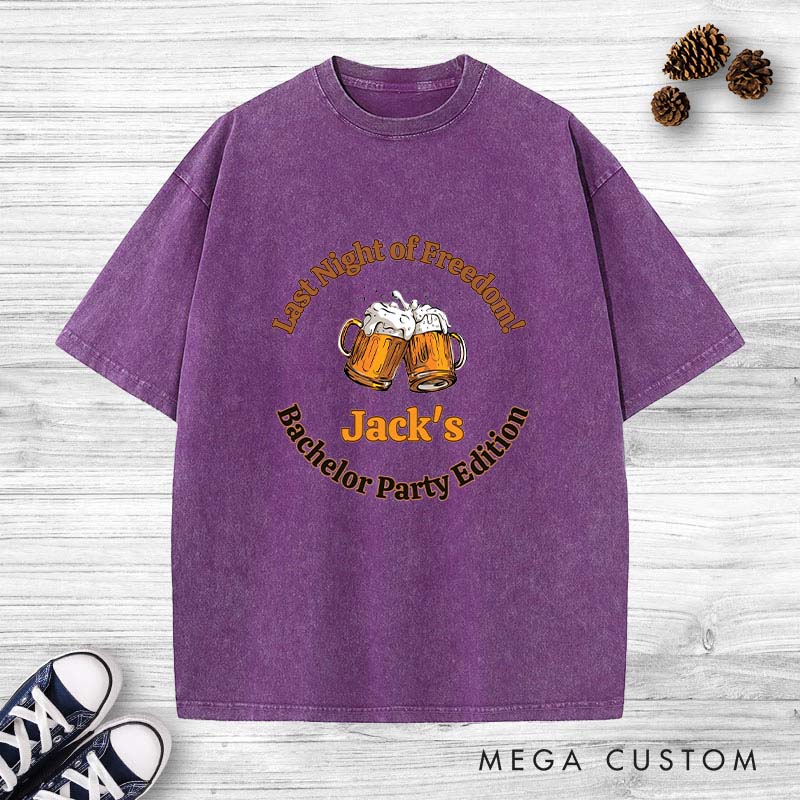 Personalized Beer Cheers Washed T-Shirt Groomsman Bachelor Party Favors Shirts Groom Club Beer Lover Shirts Retro Washed T-Shirt for Best Man