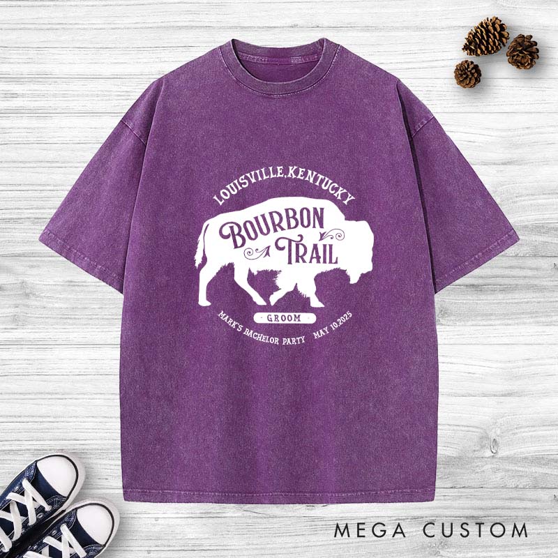Personalized "Bourbon Trail" Bachelor Party Washed T-Shirt Groom Bachelor Party Whiskey T-Shirts Groomsmen Washed T-Shirts Best Man Gift