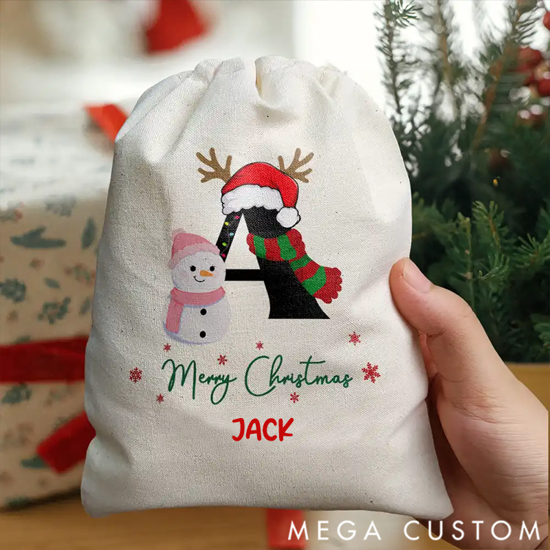 Personalized Christmas Gift Bag Snowman Pattern Art Word Name Customization