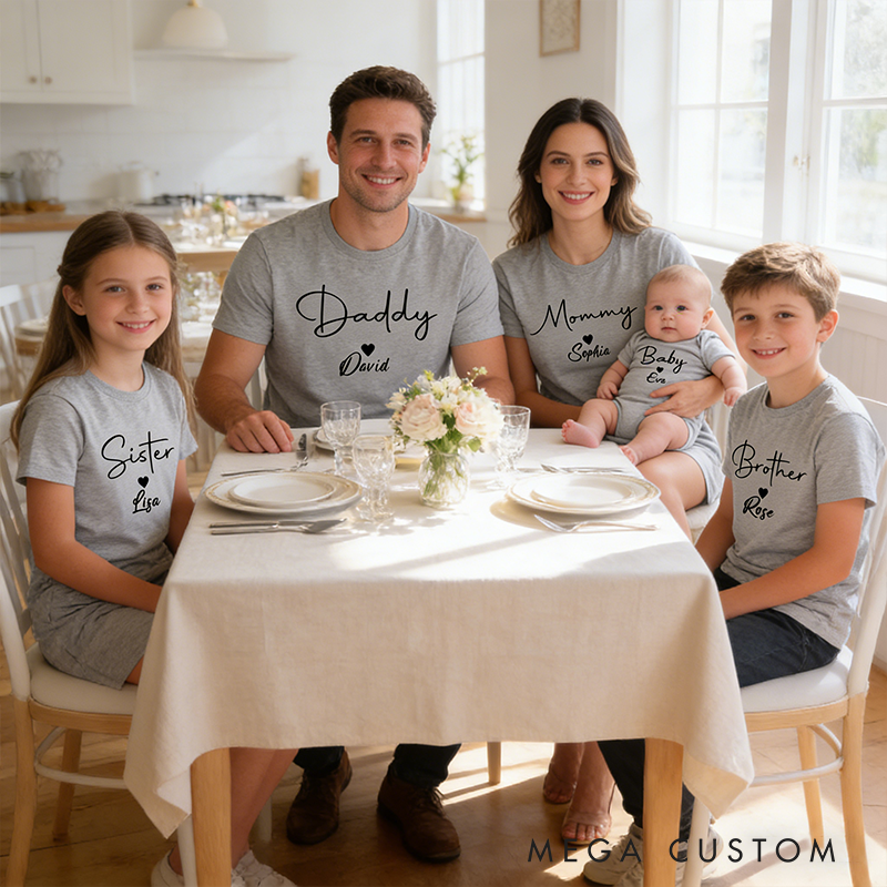 Personalized Daddy Mommy Sister Brother Baby Print  Family Matching Outfit Customize Family Names