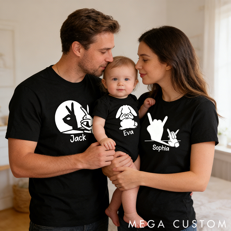 Personalized Creative Rabbit Projection Design Family Matching Outfit Customize Names