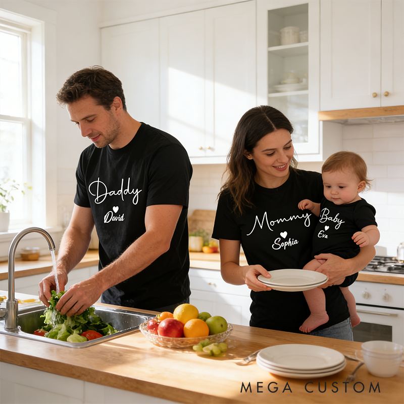 Personalized Daddy Mommy Sister Brother Baby Print  Family Matching Outfit Customize Family Names