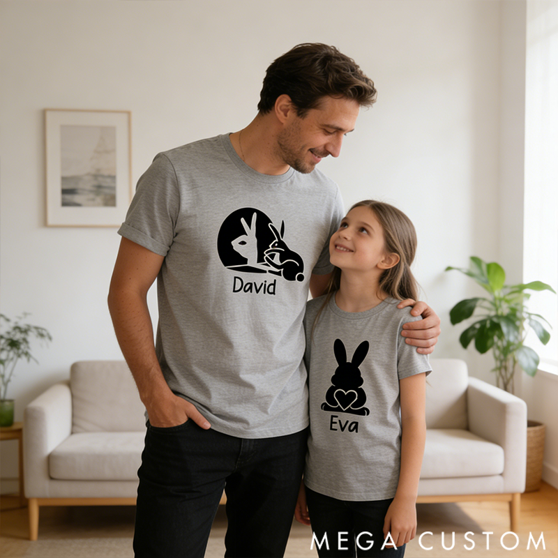 Personalized Creative Rabbit Projection Design Family Matching Outfit Customize Names