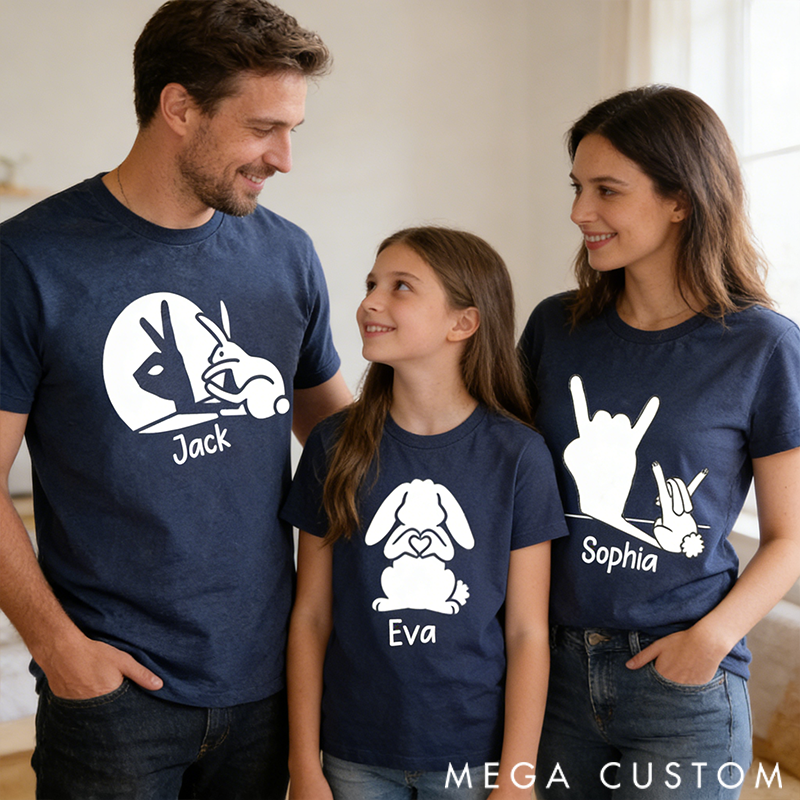Personalized Creative Rabbit Projection Design Family Matching Outfit Customize Names