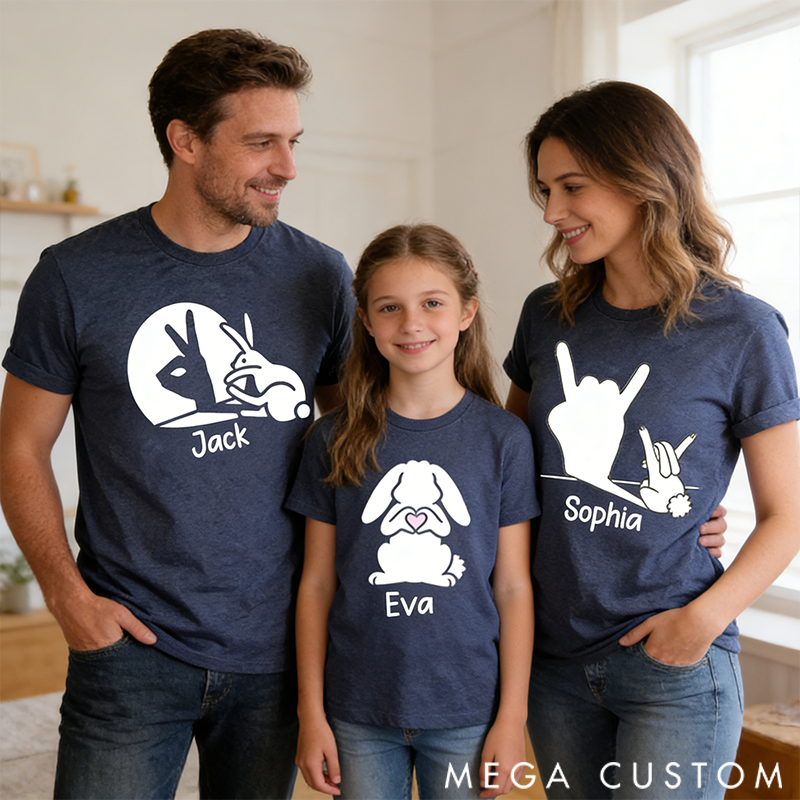 Personalized Creative Rabbit Projection Design Family Matching Outfit Customize Names