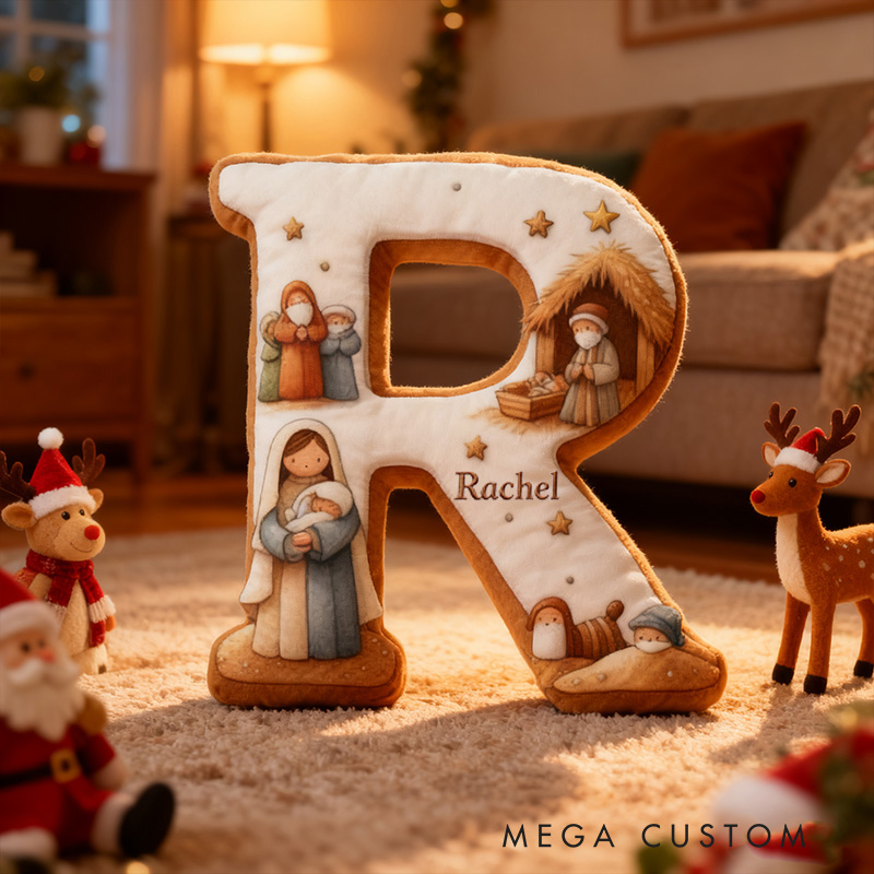 Personalized Nativity Scene Letter Pillow Religious Gift Christian Home Decor Baptism Gift for Kids