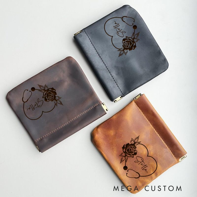 Personalized Leather Wallet for Nurse Custom Engraved Card Holder Pouch Coin Purse Travel Jewelry Pouch Medical Staff Gift