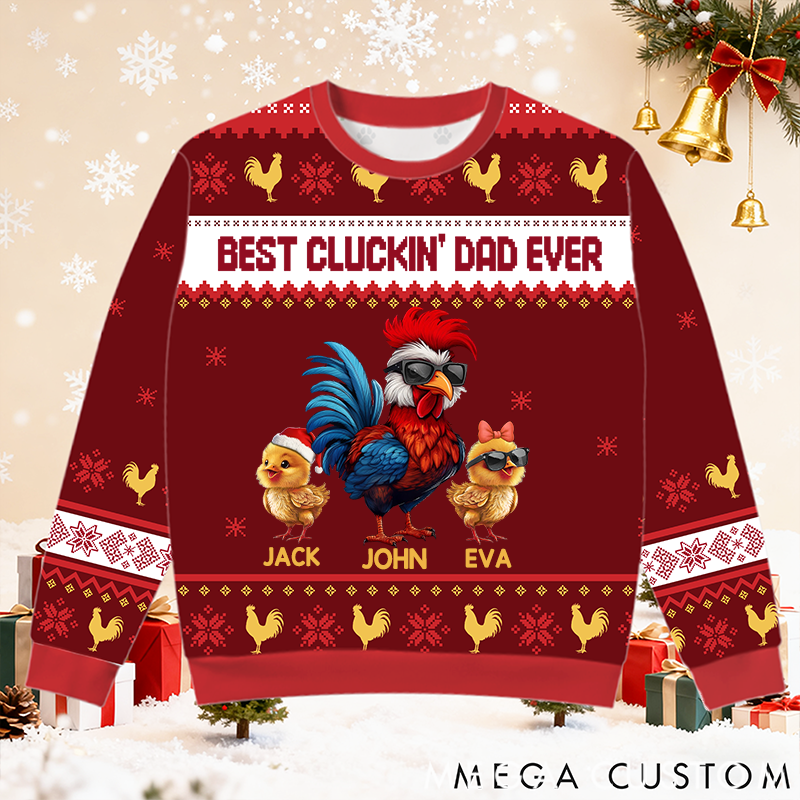 Personalized Ugly Sweater Christmas Theme Best Cluckin' Dad Ever