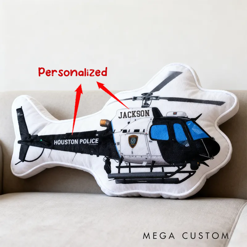 Personalized Police Helicopter Pillow Custom Name Design Cushion Unique Decor for Law Enforcement Enthusiasts