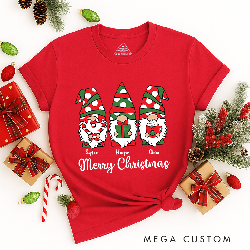 Personalized Classic T-Shirts Merry Christmas Gnomes Tee