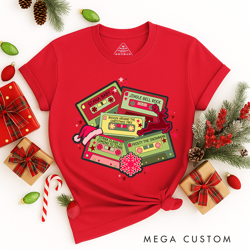 Personalized Classic T-Shirts Christmas Music Cassette Tapes Tee Christmas Songs and Party Tee Retro Music Cassette Tapes