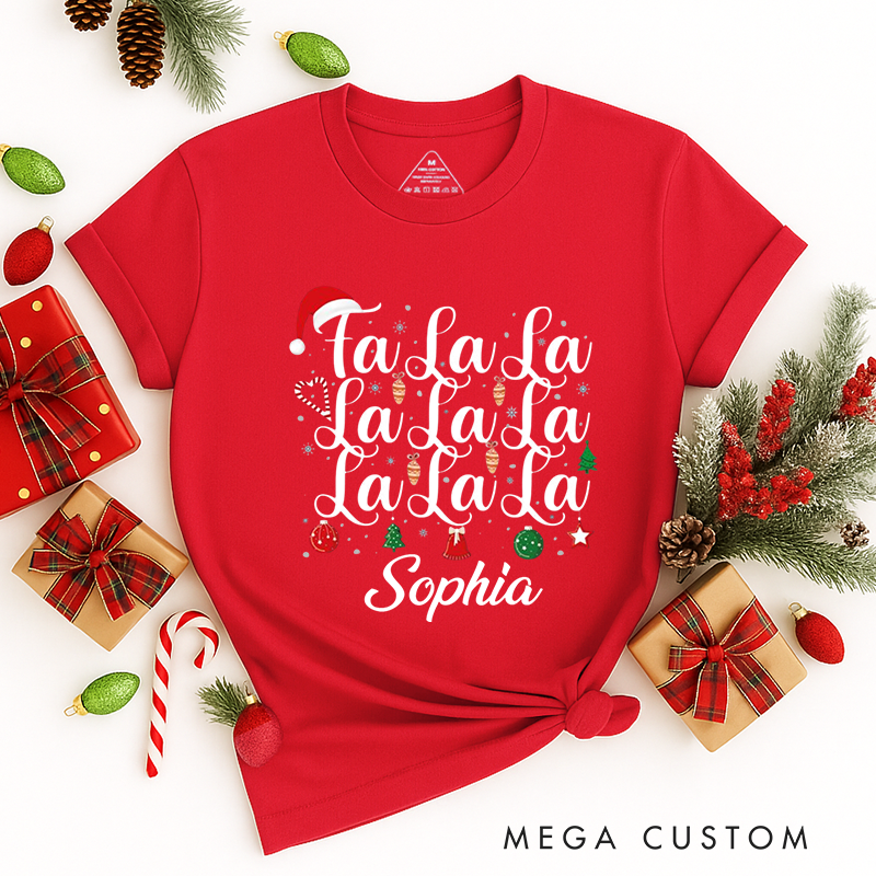 Personalized Classic T-Shirts Fa La La La Christmas Song Tee Christmas Party Fa La Christmas Tee