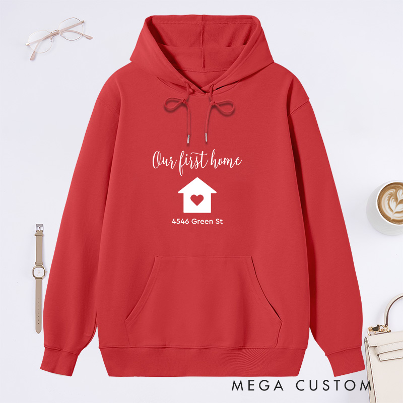 Personalized Hoodie Our First Home Sweatshirt Custom Christmas Sweatshirt for Housewarming Holiday Gift New Home Gifts