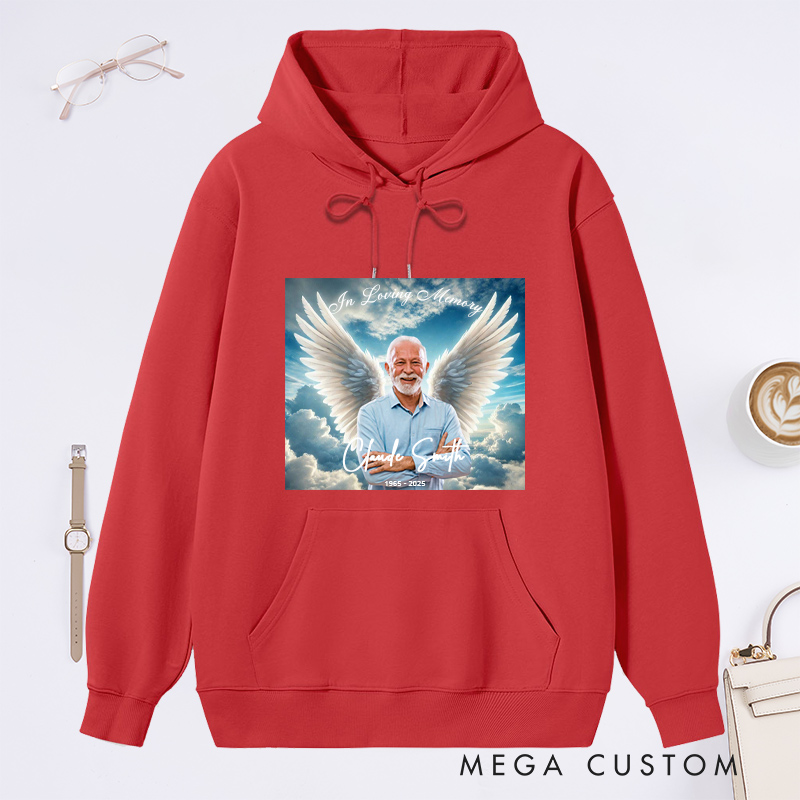 Personalized Memorial Photo Hoodie Memorial Gift for Loss of Grandfather Father or Loved One In Loving Memory Gift Angel Wings Sweatshirt 