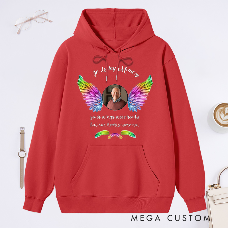 Personalized Photo Hoodie Memorial Gift for Loss of Grandfather Father Angel Wings Sweatshirt 