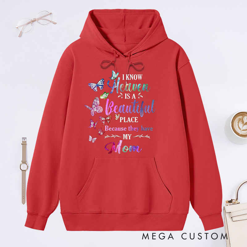 Personalized Mom Memorial Hoodie Butterflies Heaven Tribute Journal Sweatshirt Sympathy Gift for Grieving Mom Loss