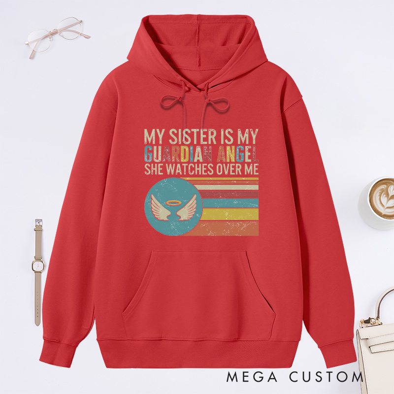 Personalized Memorial Hoodie Retro Stripes Guardian Angel Watches Over Sympathy Gift Loss of Sister Memorial Sweatshirt