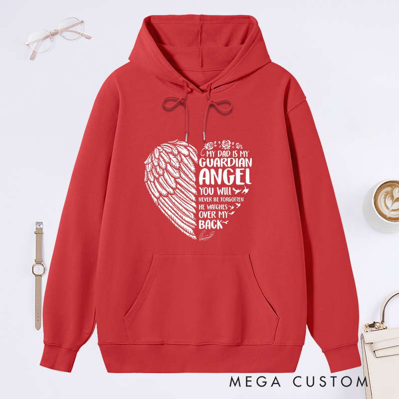 Personalized Memorial Hoodie Eternal Guardian Angel Winged Heart Never Forgotten Sympathy Gift Loss of Father Memorial Sweatshirt