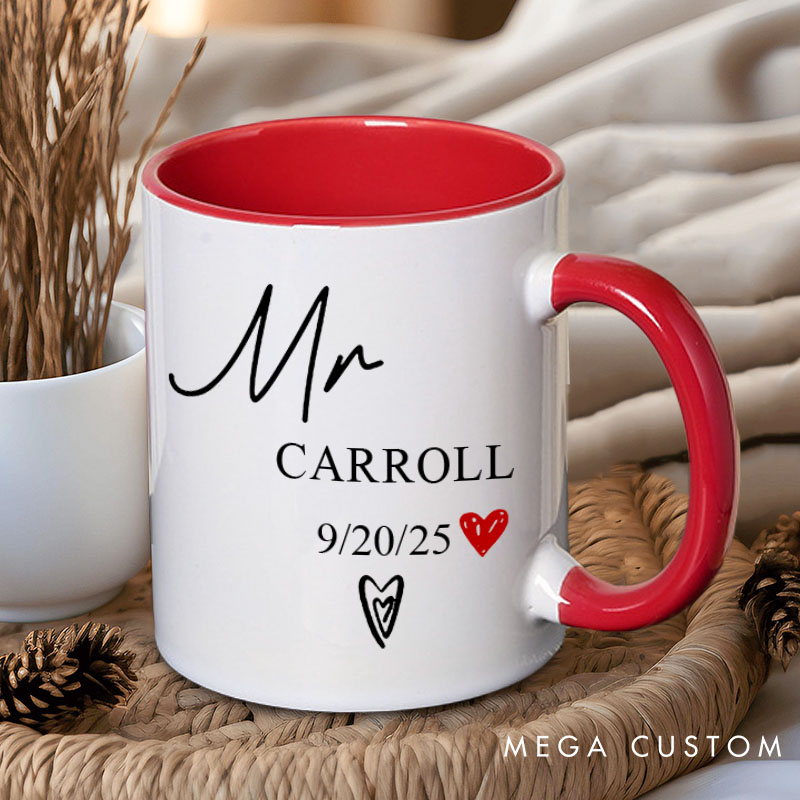 Personalized Couple Mr and Mrs Mug Custom Couple Name Mug Couple Heart Valentine's Day Mug for Husband Wife Boyfriend Girlfriend