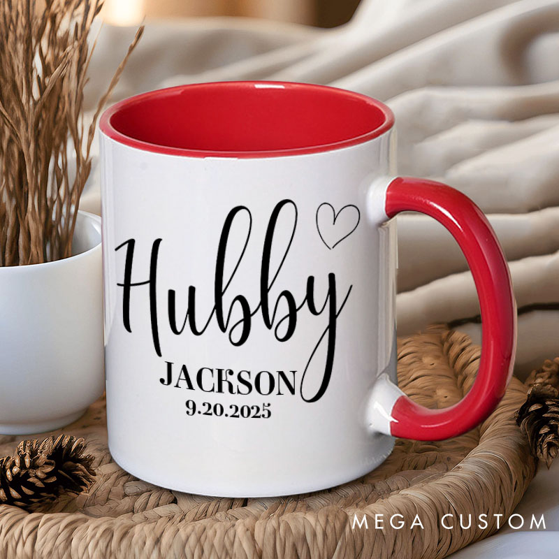 Personalized Couple Hubby and Wifey with Heart Mug Custom Couple Name and Date Mug Valentine's Day Mug for Husband Wife Hubby Wifey