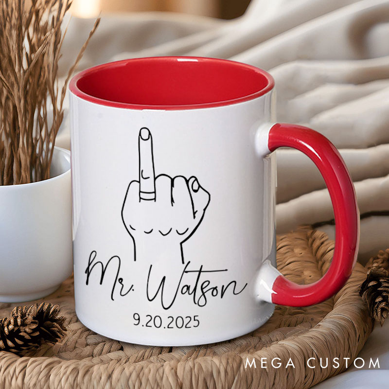 Personalized Couple Wedding Mr. and Mrs. with Line Hand Mug Custom Minimalist Engagement Mug Valentine's Day Mug for Husband Wife Hubby Wifey