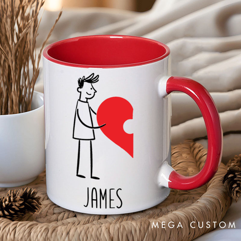 Personalized Couple Heart Puzzle Mug Custom Couple Name Coffee Mug Valentine's Day Mug for Husband Wife Boyfriend Girlfriend