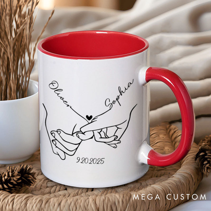 Personalized Couple Minimalist Pinky Promise with Heart Mug Custom Couple Name Coffee Mug Valentine's Day Mug for Husband Wife Boyfriend Girlfriend