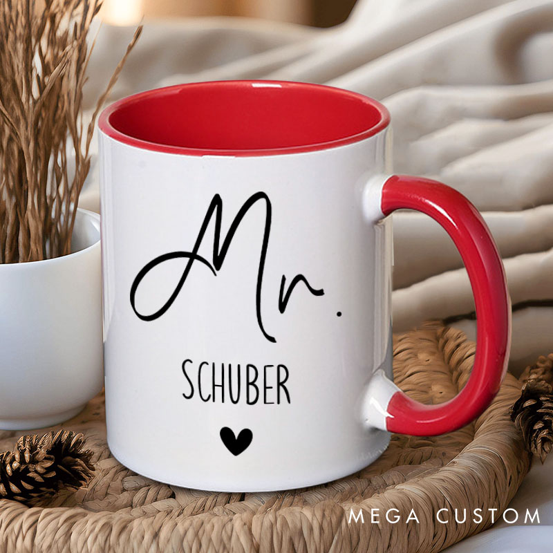 Personalized Couple Minimalist Mr. and Mrs. Mug Custom Couple Heart Coffee Mug Valentine's Day Mug for Husband Wife Hubby Wifey