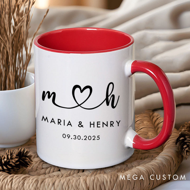 Personalized Couple Initials Heart Mug Custom Couple Name Coffee Mug with Date Valentine's Day Mug for Husband Wife Boyfriend Girlfriend