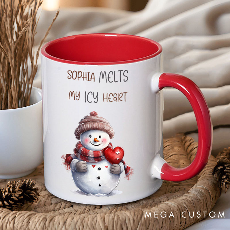 Personalized Couple She Melts My Icy Heart and He Warms My Frosty Soul Christmas Mug Couple Name Xmas Coffee Mug for Husband Wife Boyfriend Girlfriend