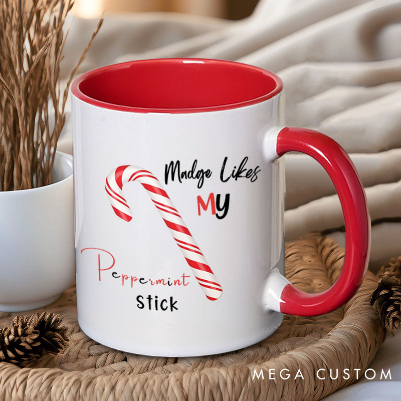 Personalized Couple She Likes My Peppermint Stick and He Likes My Cookies Christmas Mug Couple Xmas Coffee Mug for Husband Wife Boyfriend Girlfriend