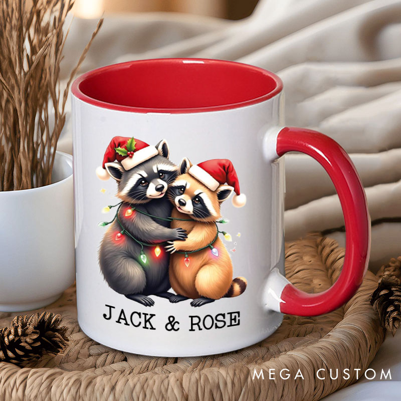 Personalized Couple Raccoon Christmas Mug Custom Couple Name Xmas Coffee Mug Christmas Mug for Husband Wife Boyfriend Girlfriend
