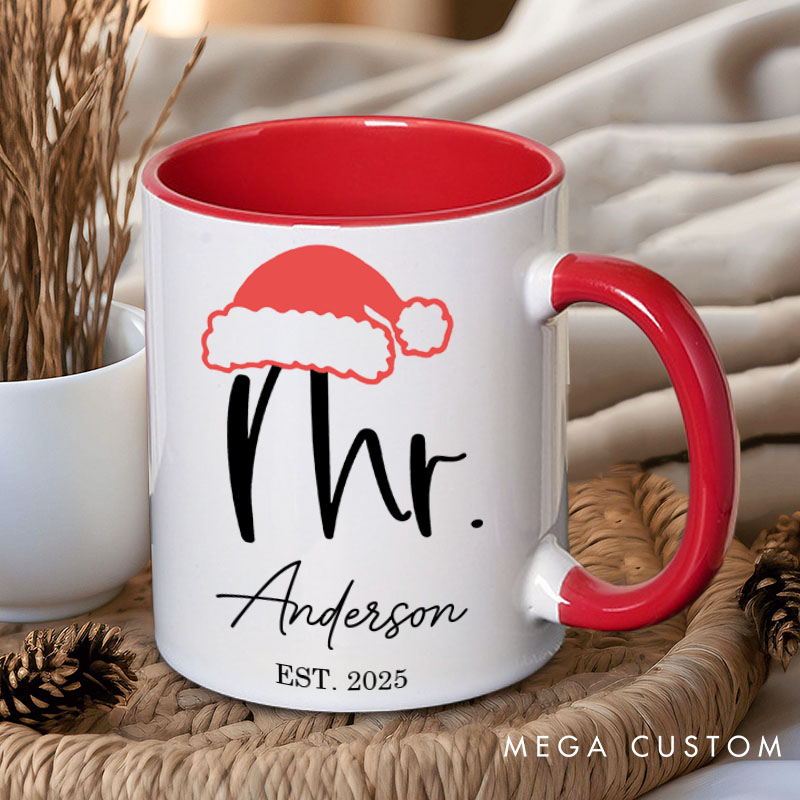 Personalized Couple Elegant Mr. and Mrs. with Christmas Hat Mug Custom Couple Name Xmas Coffee Mug Christmas Mug for Husband Wife Boyfriend Girlfriend