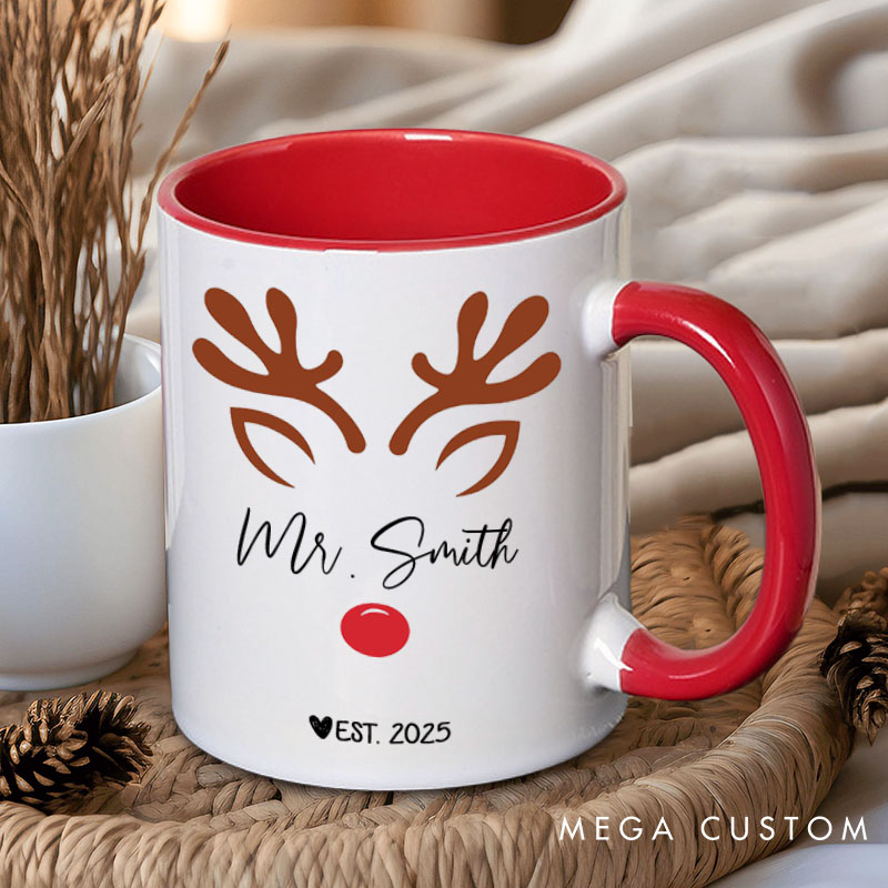 Personalized Couple Mr. and Mrs. with antler Christmas Mug Custom Couple Name Xmas Coffee Mug Christmas Mug for Husband Wife Boyfriend Girlfriend